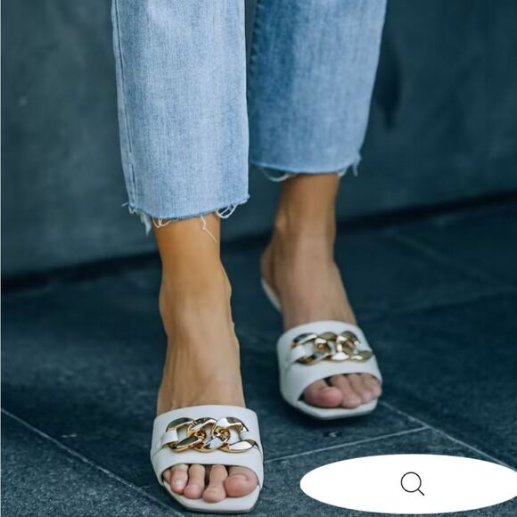 BRAND NEW SHOELAND SQUARE TOE SLIP-ON FOOT OPEN TOE GOLD CHAIN LINKING S…G1 - Picture 1 of 16